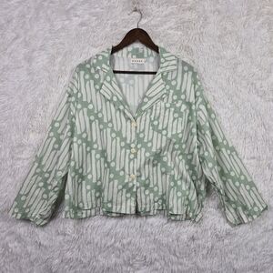 Rhode Womens Abstract Print Blouse Green Size Small Boxy Oversized Camp V-Neck